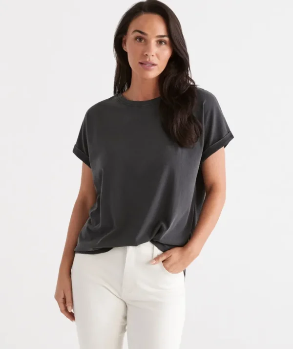 Sussan Australia Cotton Extended Roll Cuff Tee-Women T-Shirts & Tanks