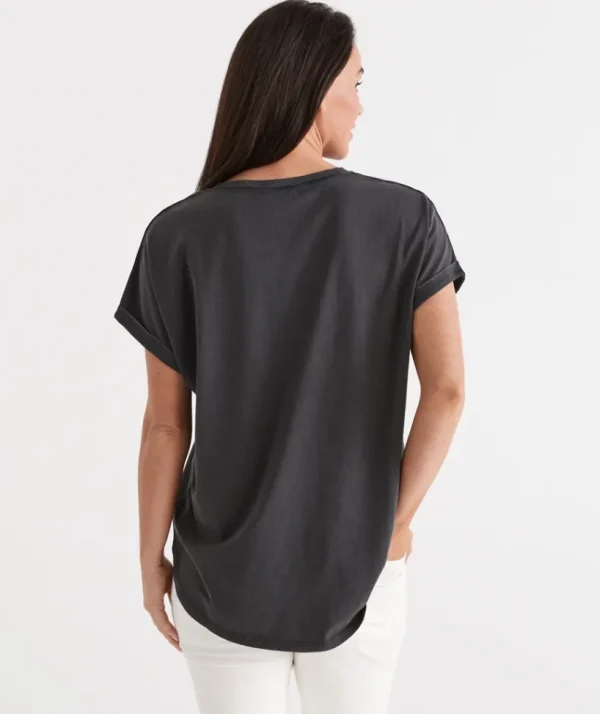 Sussan Australia Cotton Extended Roll Cuff Tee-Women T-Shirts & Tanks