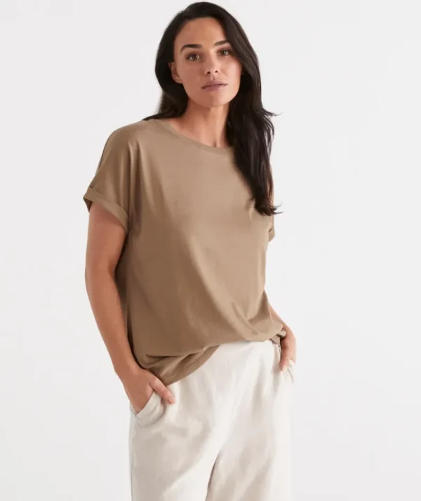 Sussan Australia Cotton Extended Roll Cuff Tee-Women T-Shirts & Tanks