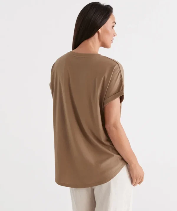 Sussan Australia Cotton Extended Roll Cuff Tee-Women T-Shirts & Tanks