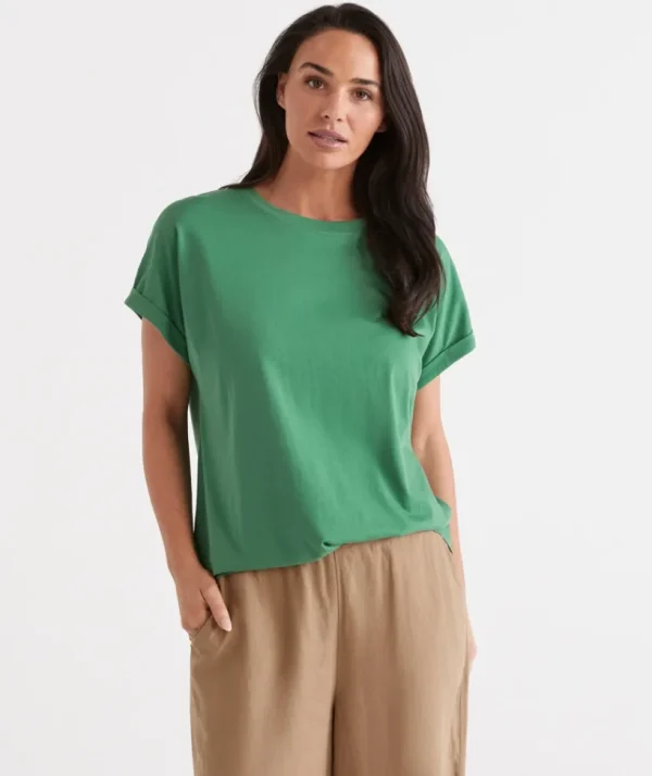 Sussan Australia Cotton Extended Roll Cuff Tee-Women T-Shirts & Tanks