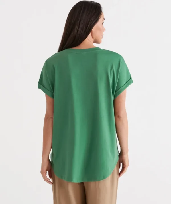 Sussan Australia Cotton Extended Roll Cuff Tee-Women T-Shirts & Tanks