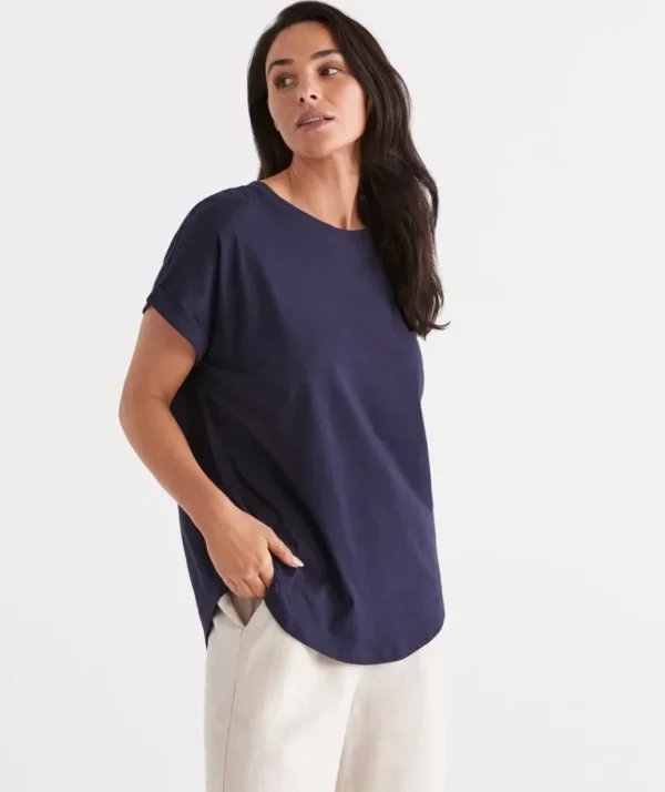 Sussan Australia Cotton Extended Roll Cuff Tee-Women T-Shirts & Tanks