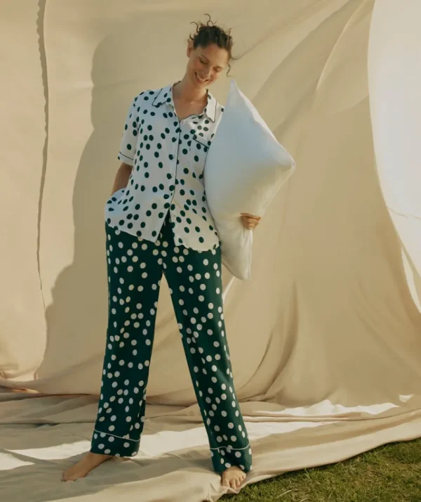 Sussan Contrast Spot Pyjama Set-Women Pyjama Sets