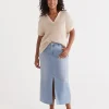 Sussan Denim Split Front Skirt-Women Skirts
