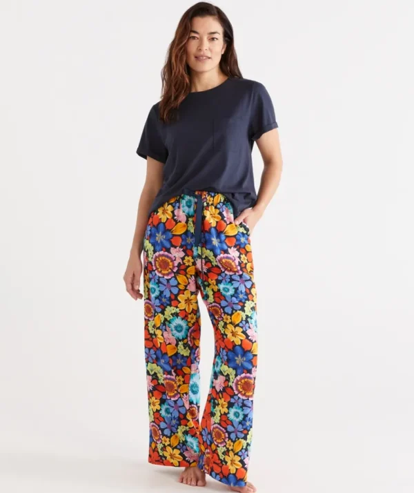 Sussan Floral Print Wide Leg Pyjama Pant-Women Pyjama Bottoms
