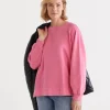 Sussan Garment Washed Blouson Sleeve Sweat-Women Tops