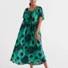 Sussan Gathered Longline Green Floral Nightie-Women Nighties