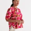 Sussan Gathered Neck Layered Floral Top-Women Tops