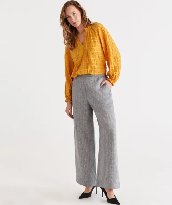 Sussan Herringbone Linen Pant-Women Pants