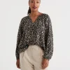 Sussan Leaf Half Placket Blouse-Women Shirts