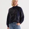 Sussan Linear Floral Metallic Pullover-Women Knitwear