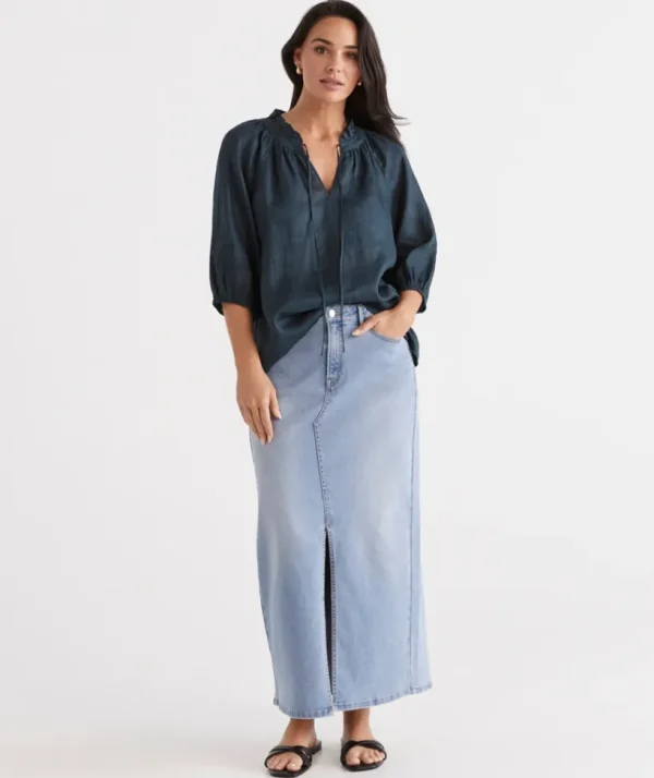 Sussan Linen Notch Neck Blouse-Women Shirts
