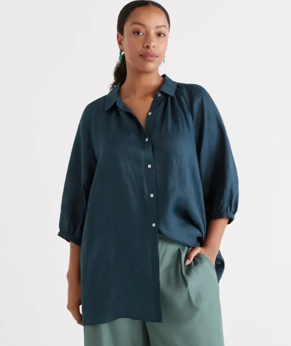 Sussan Linen Raglan Shirt-Women Shirts