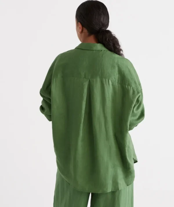 Sussan Linen Tab Sleeve Popover Shirt-Women Shirts