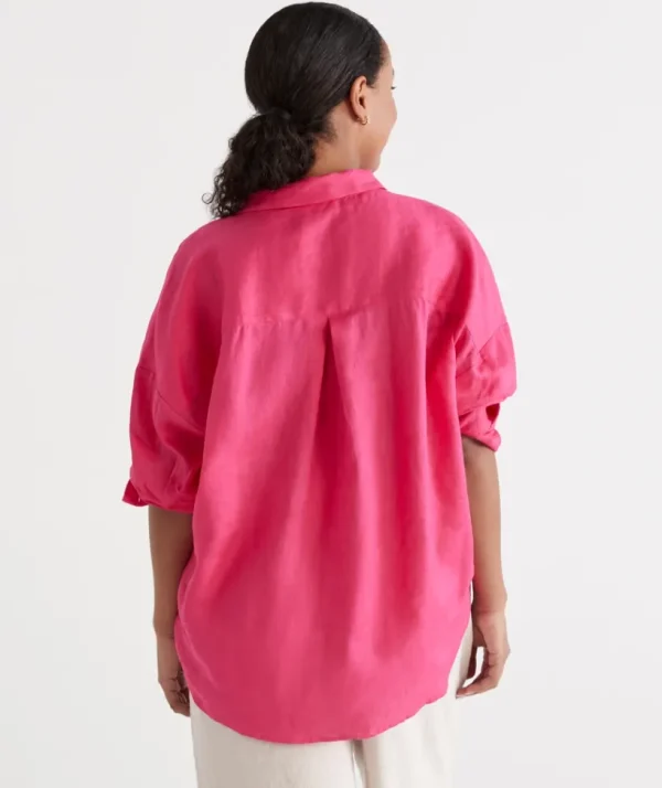 Sussan Linen Tab Sleeve Popover Shirt-Women Shirts