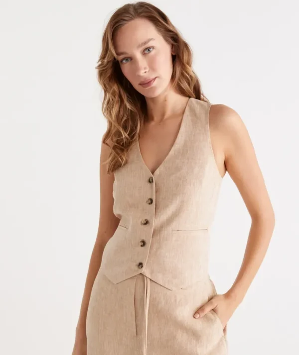 Sussan Linen Vest-Women Jackets & Coats