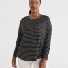Sussan Long Sleeve Stripe Pleat Back Top-Women Tops