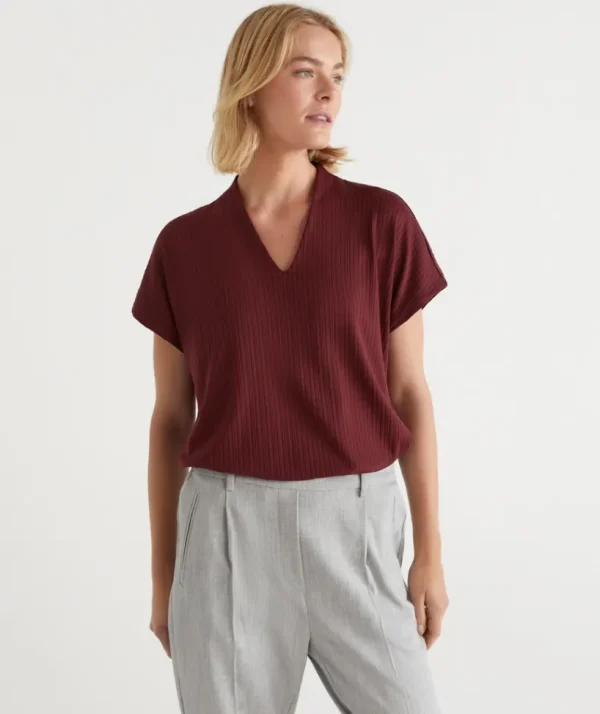 Sussan Plisse V Neck Top-Women Tops