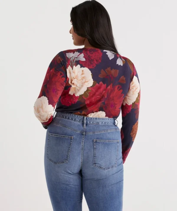 Sussan Print Boat Neck Long Sleeve Top-Women Tops
