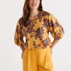 Sussan Print Raglan Puff Sleeve Top-Women Tops
