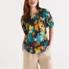 Sussan Print Raglan Puff Sleeve Top-Women Tops