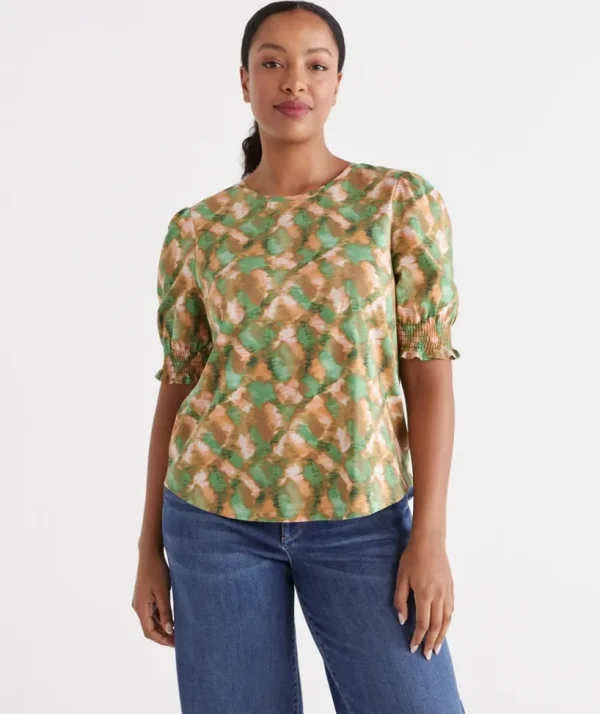 Sussan Print Shirred Top-Women Tops