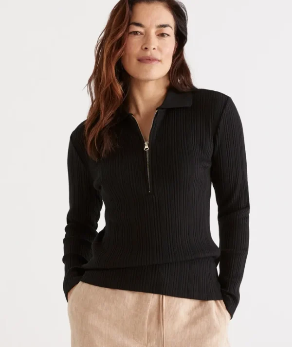 Sussan Rib Zip Top-Women Tops