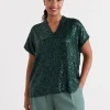 Sussan Sequin V Neck Top-Women Tops