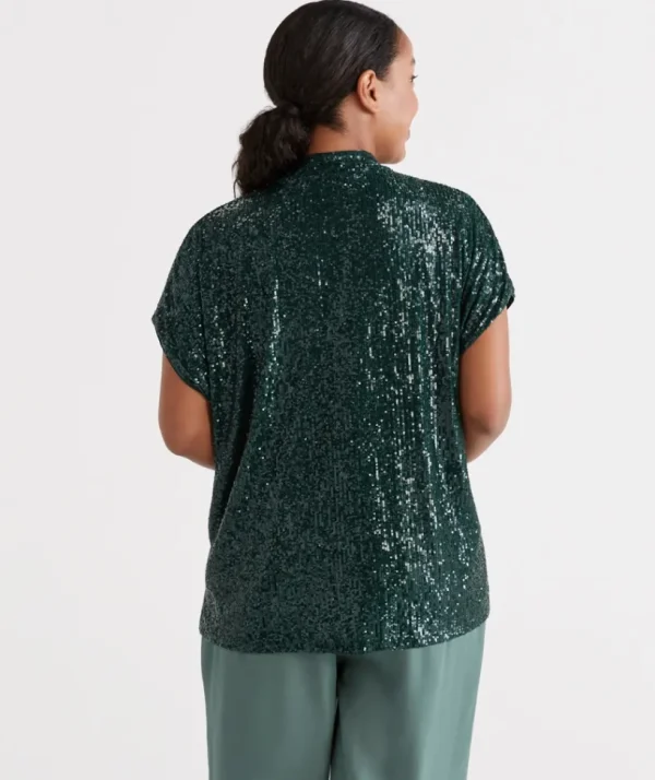 Sussan Sequin V Neck Top-Women Tops