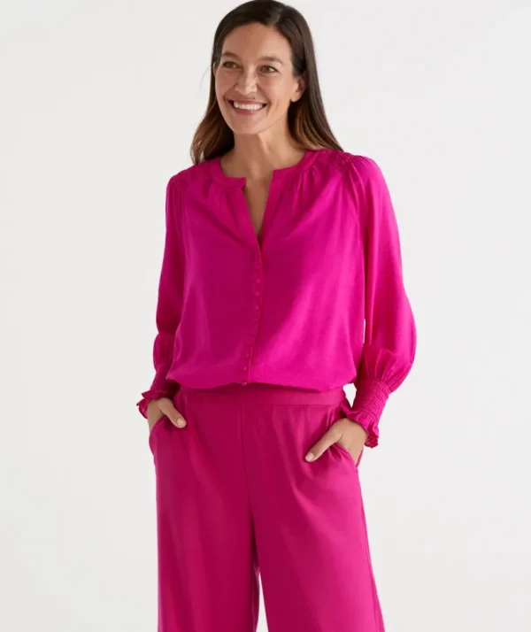 Sussan Shirred Cuff Top-Women Shirts