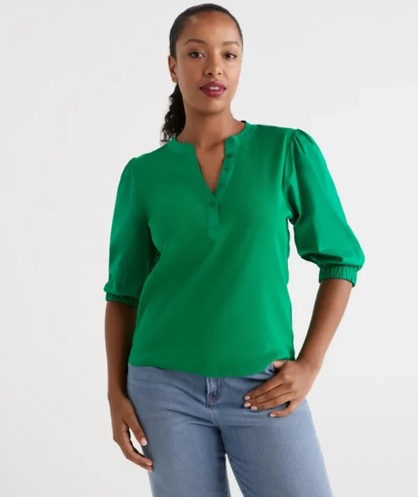 Sussan Spliced Puff Sleeve Top-Women Tops