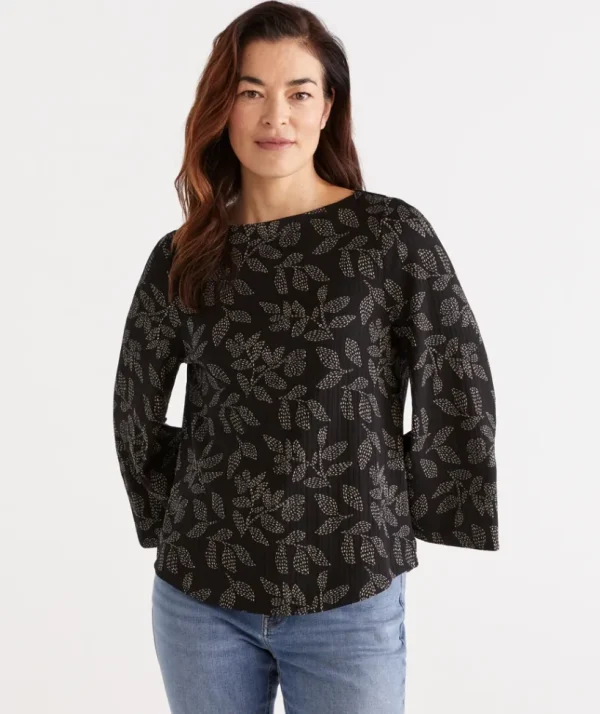 Sussan Spotted Leaf Plisse Top-Women Tops