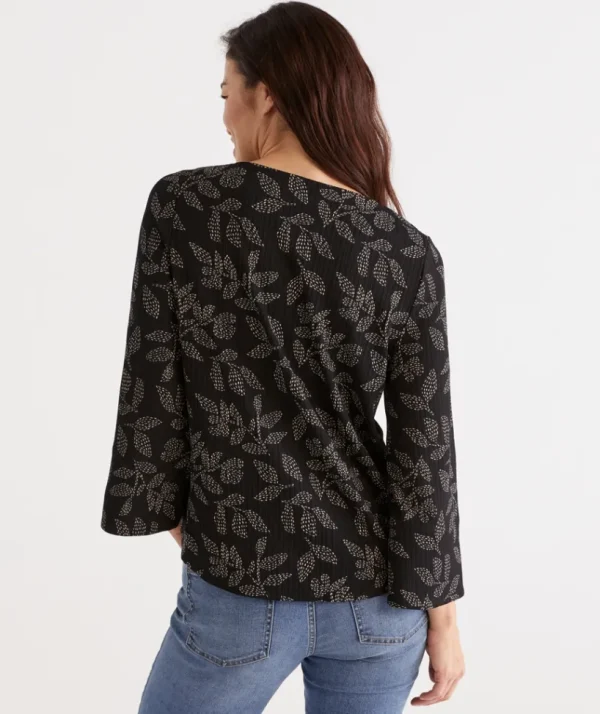 Sussan Spotted Leaf Plisse Top-Women Tops