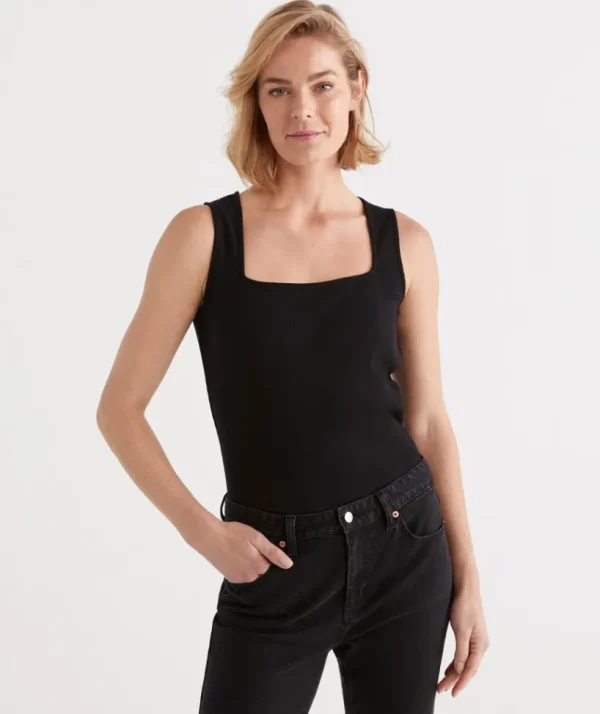 Sussan Square Neck Rib Tank-Women T-Shirts & Tanks