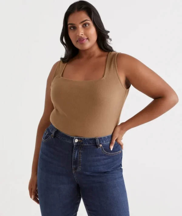 Sussan Square Neck Rib Tank-Women T-Shirts & Tanks