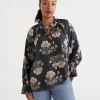 Sussan Stencil Gathered Top-Women Shirts