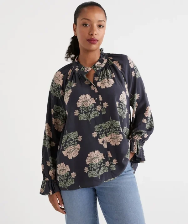 Sussan Stencil Gathered Top-Women Shirts