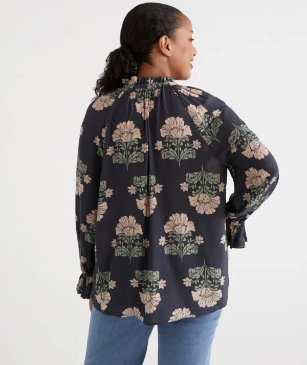 Sussan Stencil Gathered Top-Women Shirts