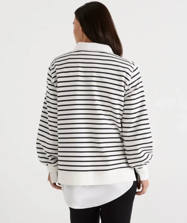 Sussan Stripe Blouson Sleeve Sweat-Women Tops