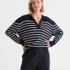 Sussan Stripe Polo Pullover-Women Knitwear