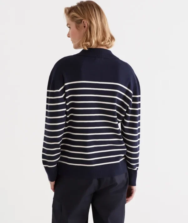 Sussan Stripe Polo Pullover-Women Knitwear