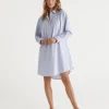 Sussan Ticking Stripe Cotton Twill Night Shirt-Women Nighties